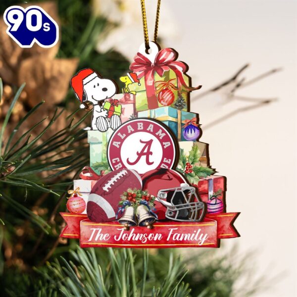 Alabama Crimson Tide And Snoopy Christmas NCAA Ornament Custom Your Family Name