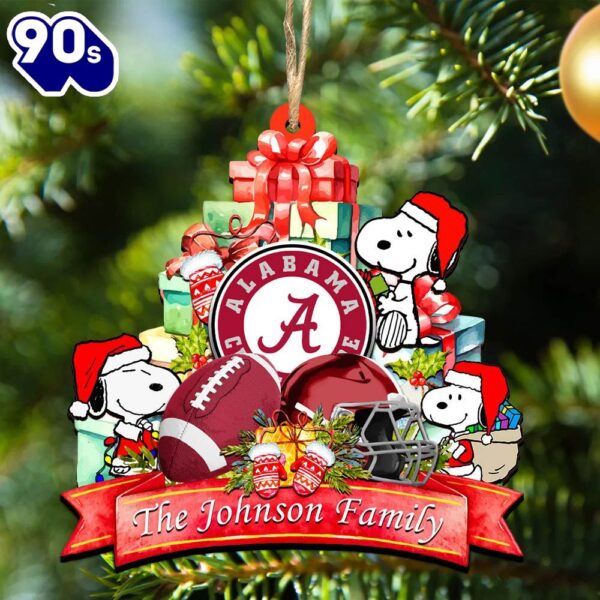 Alabama Crimson Tide Snoopy Christmas NCAA Ornament Personalized Your Family Name