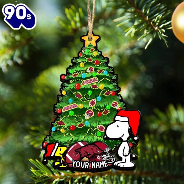 Arkansas Razorbacks Snoopy And NCAA Football Ornament