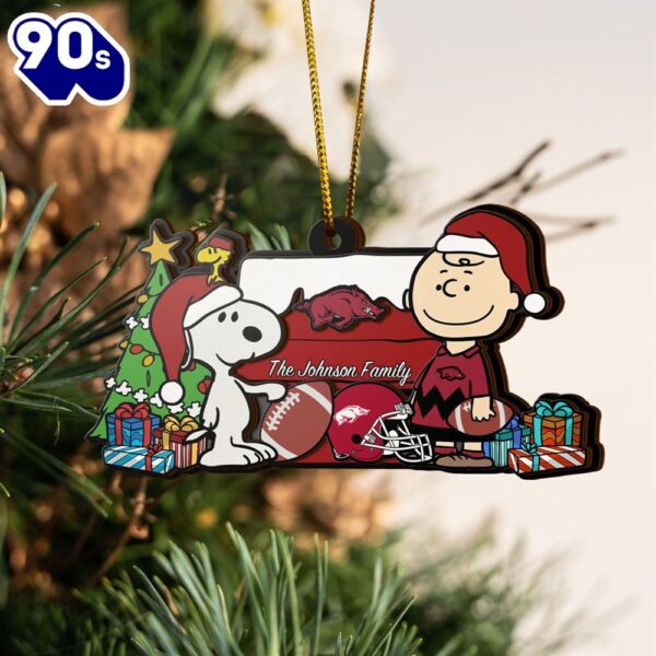 Arkansas Razorbacks Snoopy Christmas NCAA Ornament Custom Your Family Name