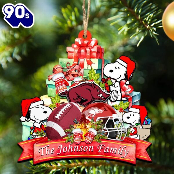 Arkansas Razorbacks Snoopy Christmas NCAA Ornament Personalized Your Family Name