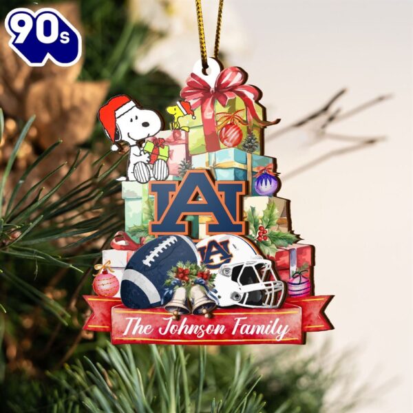 Auburn Tigers And Snoopy Christmas NCAA Ornament Custom Your Family Name