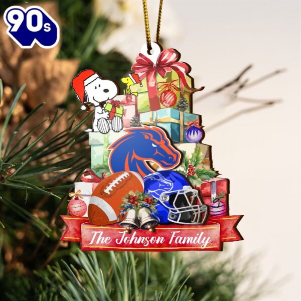 Boise State Broncos And Snoopy Christmas NCAA Ornament Custom Your Family Name