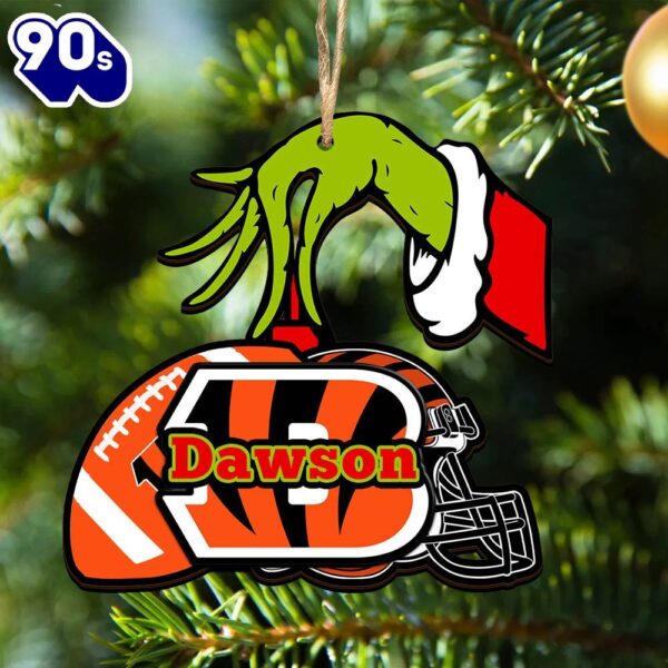 Cincinnati Bengals Personalized Your Name Grinch And Football Ornament