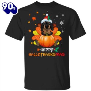 Dachshund Happy Hallothanksmas With Pumpkin…