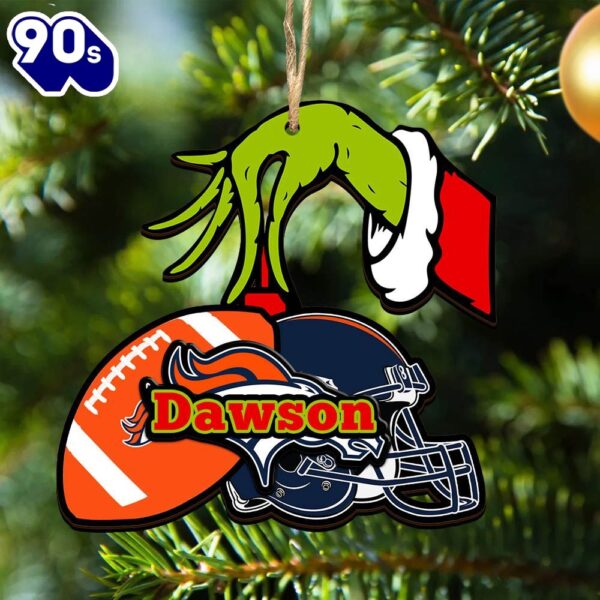 Denver Broncos Personalized Your Name Grinch And Football Ornament