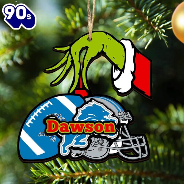 Detroit Lions Personalized Your Name Grinch And Football Ornament