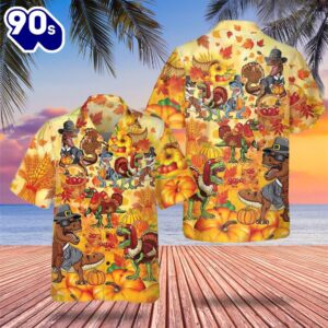 Dinosaurs Thanksgiving Hawaiian Shirt Funny…