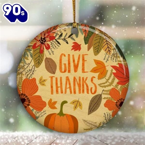 Give Thanks Ornament Vintage Fall Leaves Thanksgiving Ornament