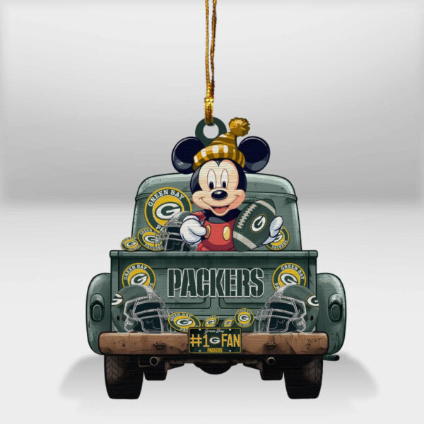 Green Bay Packers Mickey Mouse Christmas Wood Ornament