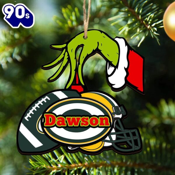 Green Bay Packers Personalized Your Name Grinch And Football Ornament