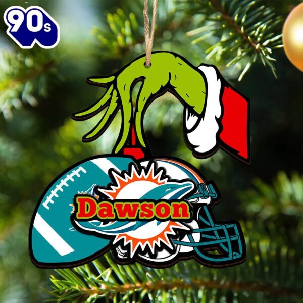 Miami Dolphins Personalized Your Name Grinch And Football Ornament