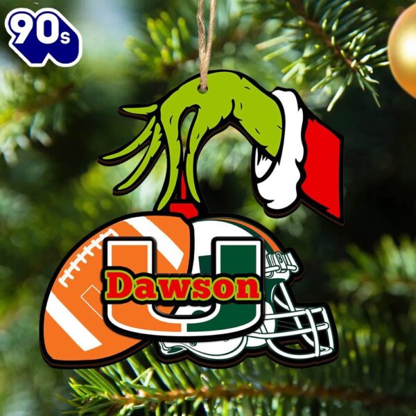 Miami Hurricanes Personalized Your Name Grinch And Football Ornament