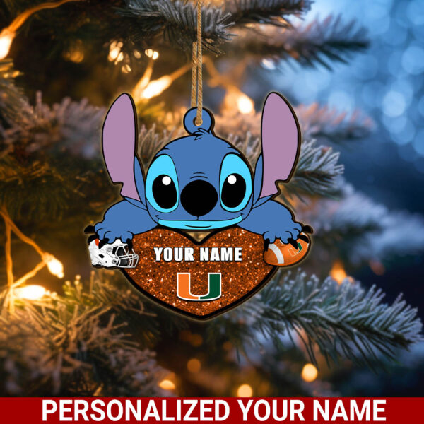 Miami HurricanesStitch Custom Name Ornament NCAA And St With Heart Ornament