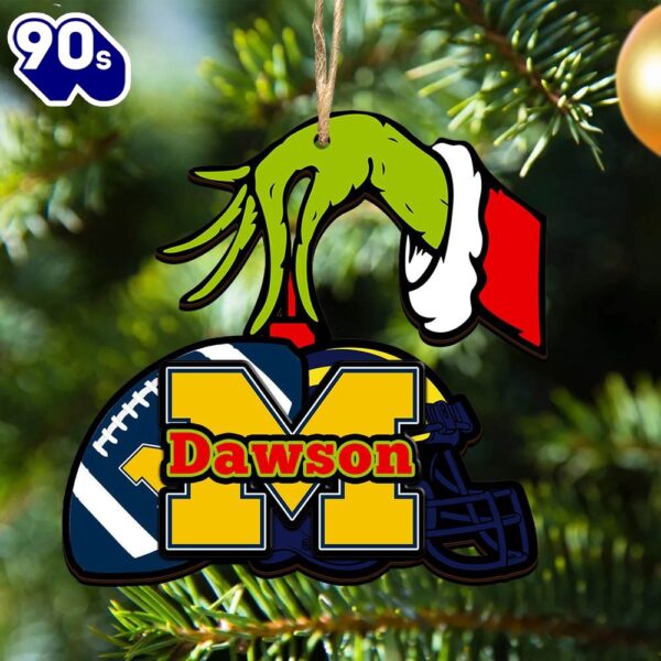 Michigan Wolverines Personalized Your Name Grinch And Football Ornament