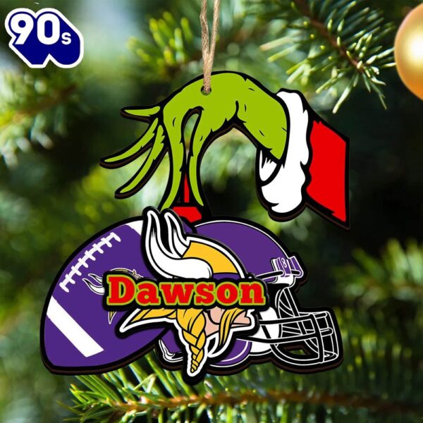 Minnesota Vikings Personalized Your Name Grinch And Football Ornament