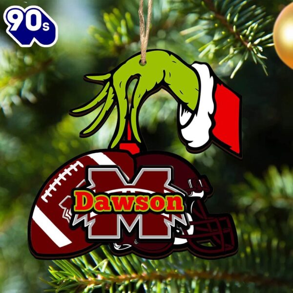 Mississippi State Bulldogs Personalized Your Name Grinch And Football Ornament