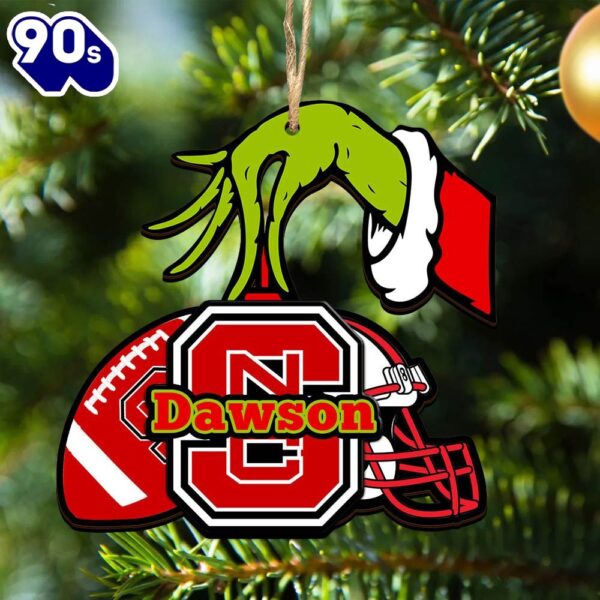 NC State Wolfpack Personalized Your Name Grinch And Football Ornament