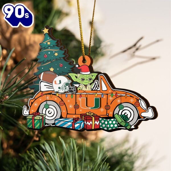 NCAA Miami Hurricanes And Baby Yoda Christmas Ornament