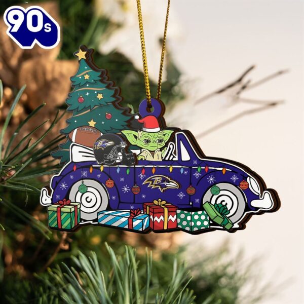 NFL Baltimore Ravens And Baby Yoda Christmas Ornament