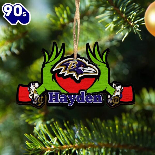 NFL Baltimore Ravens Grinch Christmas Ornament Personalized Your Name