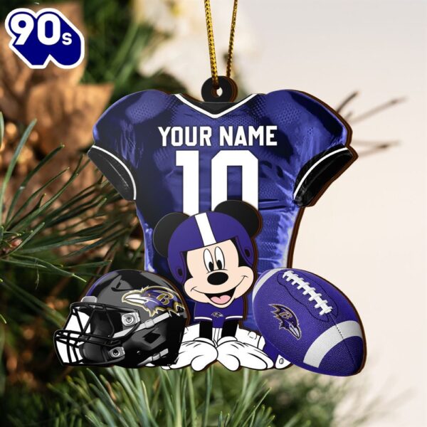 NFL Baltimore Ravens Mickey Mouse Christmas Ornament Custom Your Name And Number