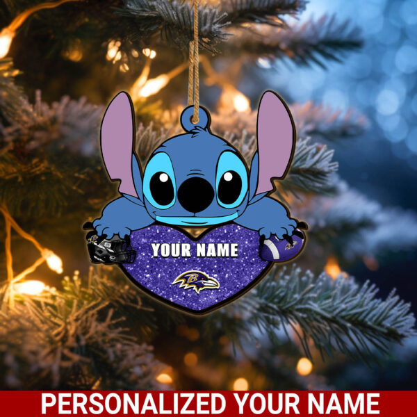 NFL Baltimore Ravens Stitch Custom Name Ornament Football Team And St With Heart Ornament