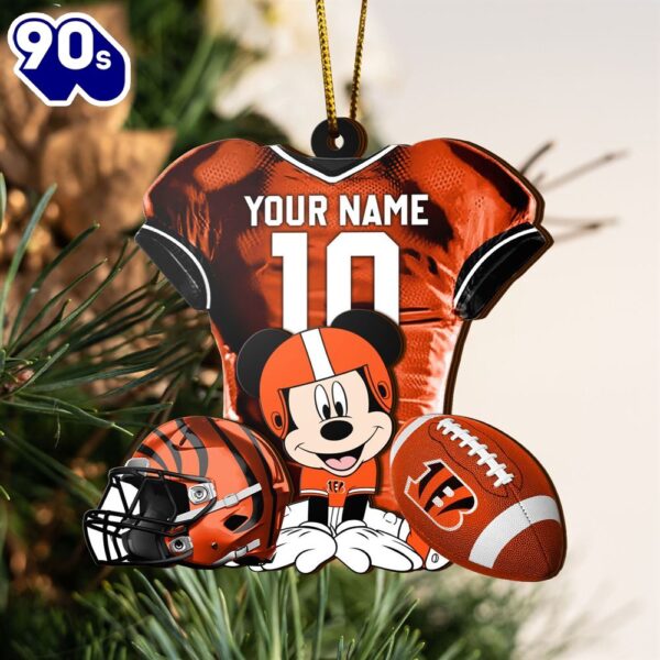 NFL Cincinnati Bengals Mickey Mouse Christmas Ornament Custom Your Name And Number