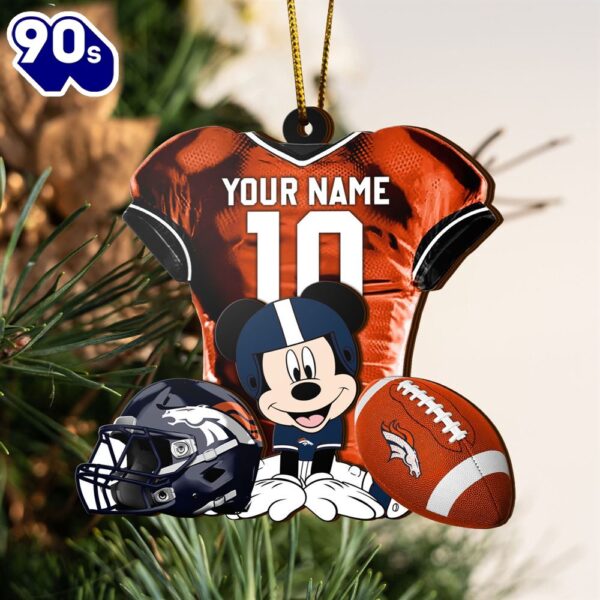 NFL Denver Broncos Mickey Mouse Christmas Ornament Custom Your Name And Number