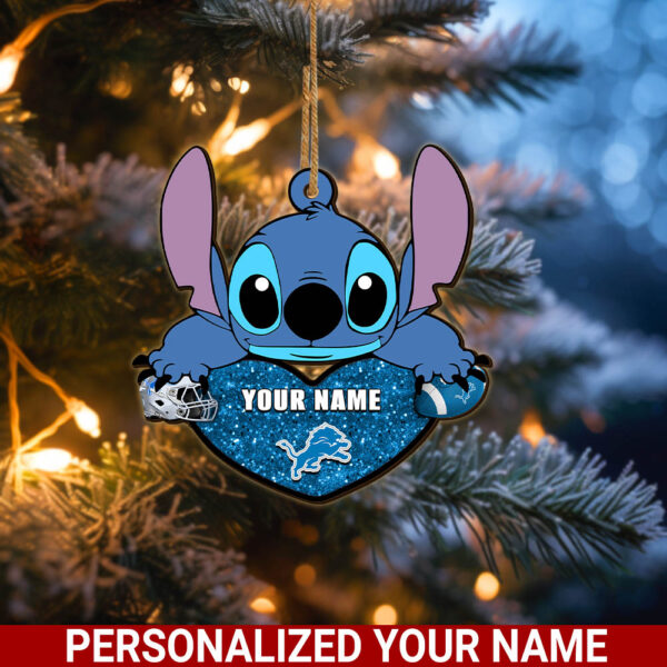 NFL Detroit Lions Stitch Custom Name Ornament Football Team And St With Heart Ornament