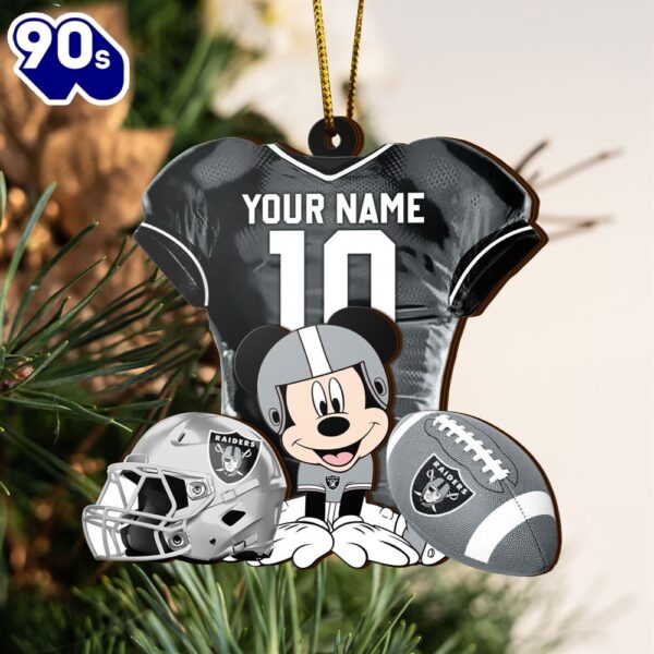 NFL Las Vegas Raiders Mickey Mouse Christmas Ornament Custom Your Name And Number