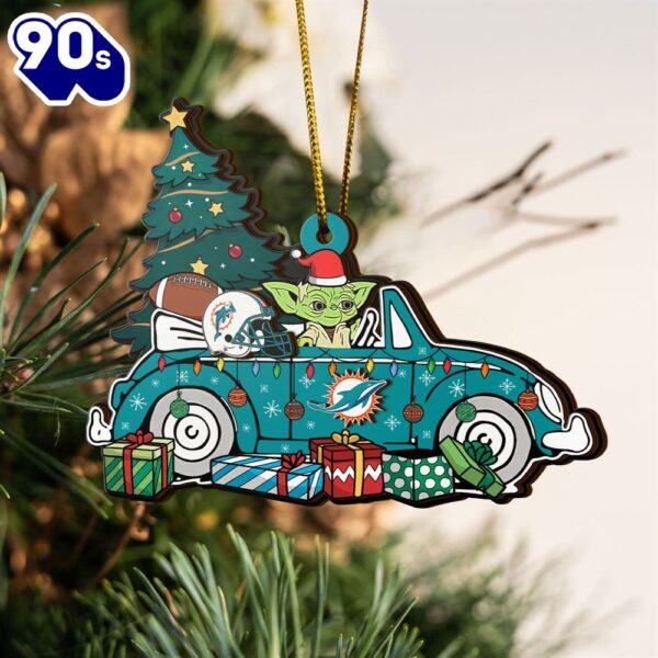 NFL Miami Dolphins And Baby Yoda Christmas Ornament