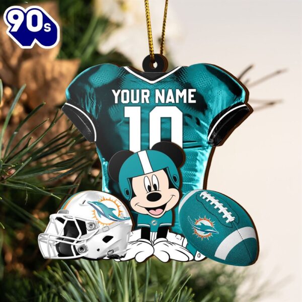 NFL Miami Dolphins Mickey Mouse Christmas Ornament Custom Your Name And Number