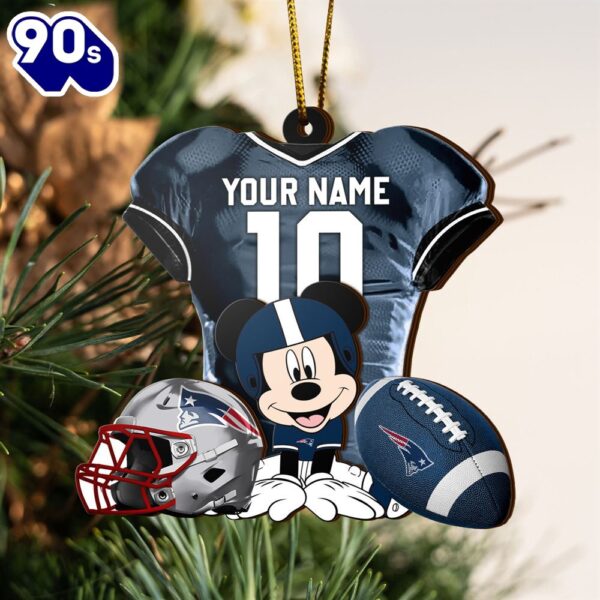 NFL New England Patriots Mickey Mouse Christmas Ornament Custom Your Name And Number