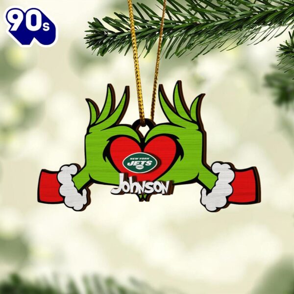NFL New York Jets And Grinch Xmas Ornament Custom Your Name
