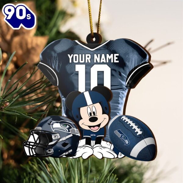 NFL Seattle Seahawks Mickey Mouse Christmas Ornament Custom Your Name And Number