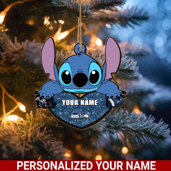 NFL Seattle Seahawks Stitch Custom Name Ornament Football Team And St With Heart Ornament