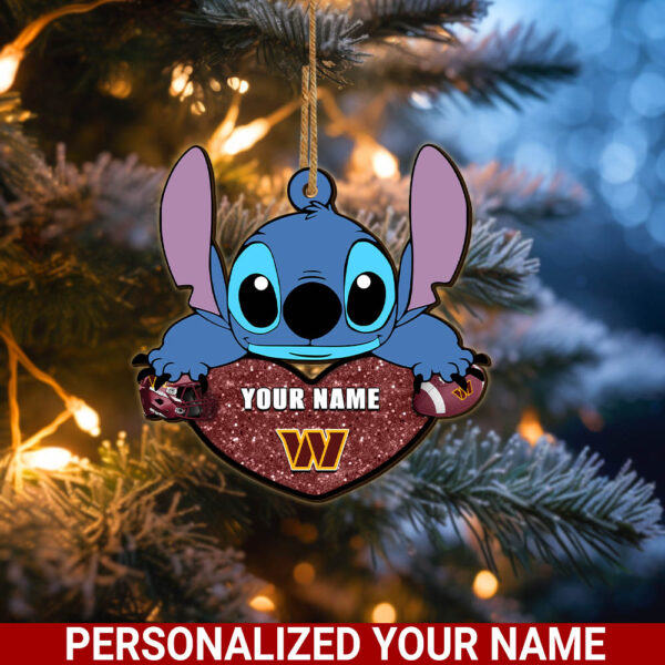 NFL Washington Commanders Stitch Custom Name Ornament Football Team And St With Heart Ornament