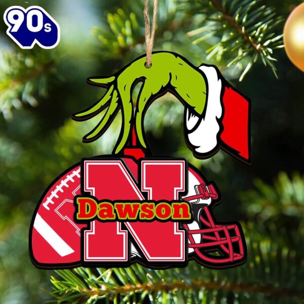 Nebraska Cornhuskers Personalized Your Name Grinch And Football Ornament