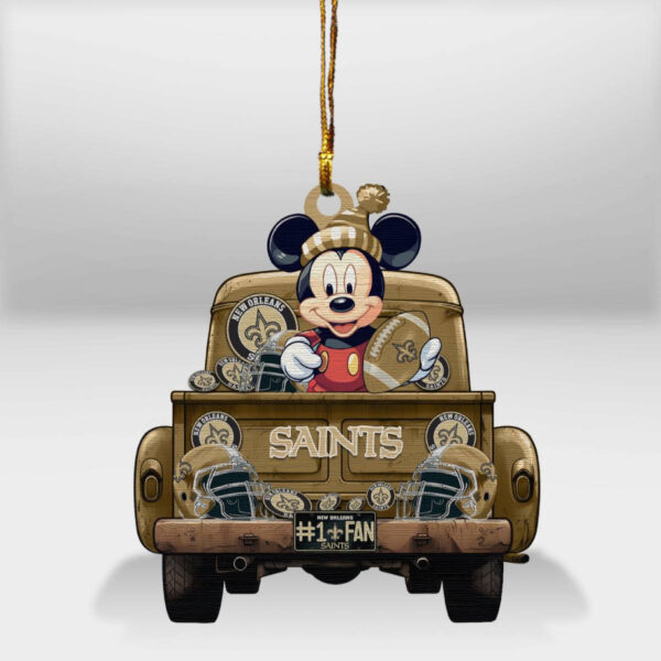 New Orleans Saints Mickey Mouse Christmas Wood Ornament