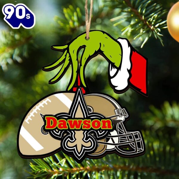 New Orleans Saints Personalized Your Name Grinch And Football Ornament