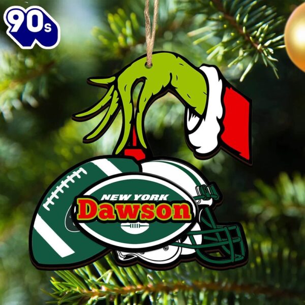 New York Jets Personalized Your Name Grinch And Football Ornament