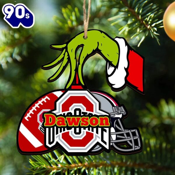 Ohio State Buckeyes Personalized Your Name Grinch And Football Ornament