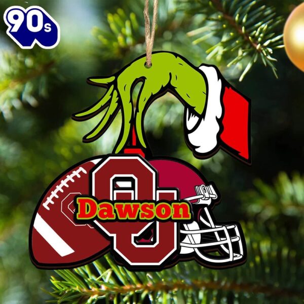 Oklahoma Sooners Personalized Your Name Grinch And Football Ornament