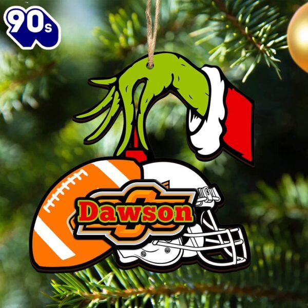 Oklahoma State Cowboys Personalized Your Name Grinch And Football Ornament