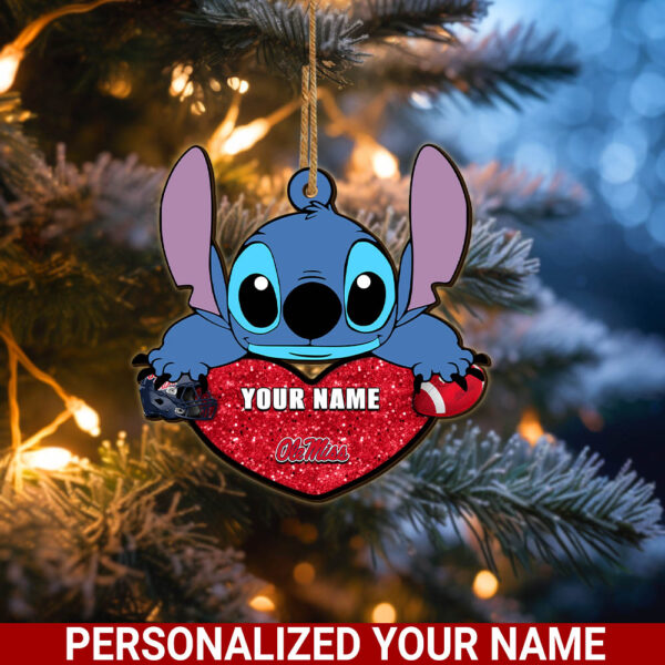 Ole Miss RebelsStitch Custom Name Ornament NCAA And St With Heart Ornament