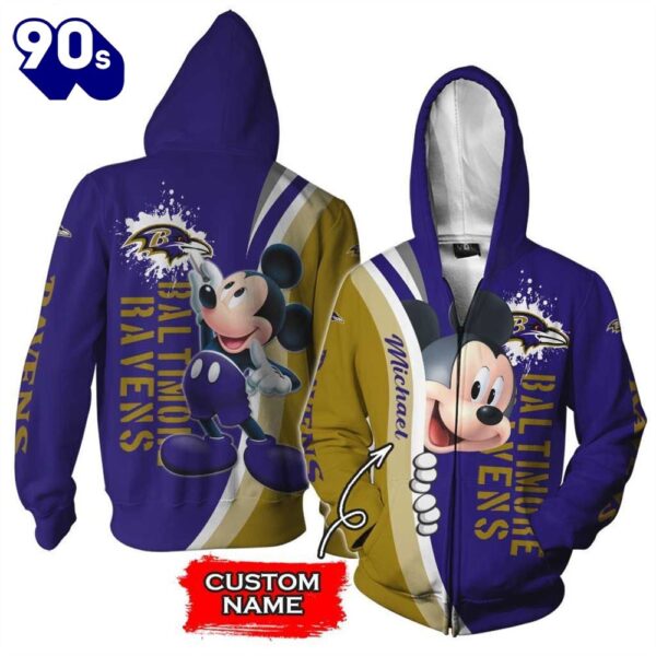 Personalized Baltimore Ravens Mickey Mouse All Over Print 3D Shirt