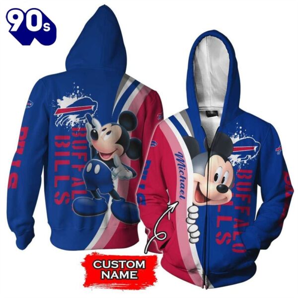 Personalized Buffalo Bills Mickey Mouse All Over Print 3D Zip Hoodie