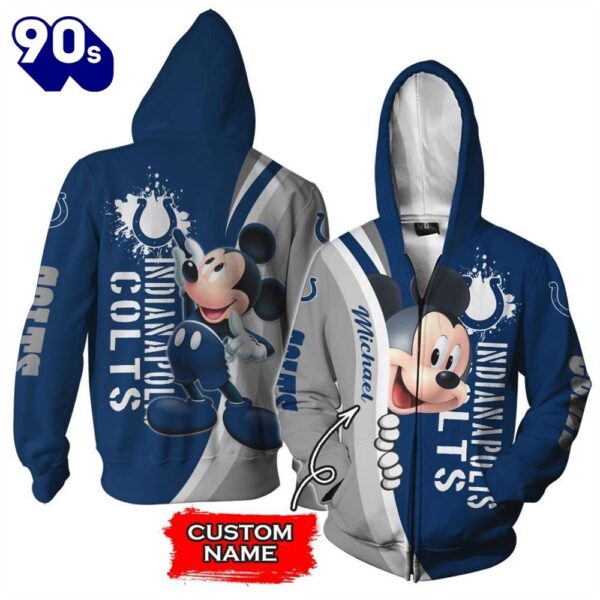 Personalized Indianapolis Colts Mickey Mouse All Over Print 3D Zip Hoodie