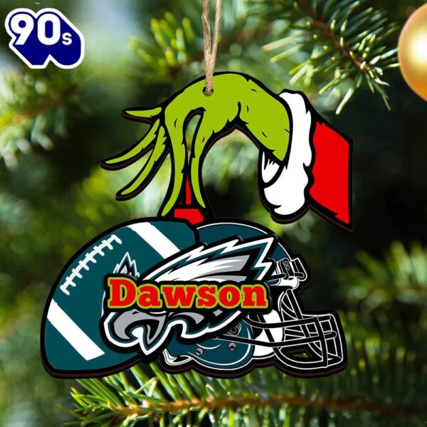 Philadelphia Eagles Personalized Your Name Grinch And Football Ornament